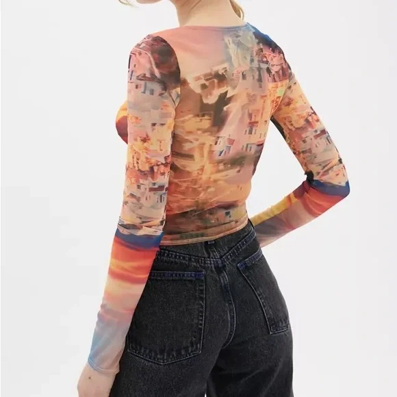 UO Shona Cinched Mesh Long Sleeve Top - Picture 2 of 6